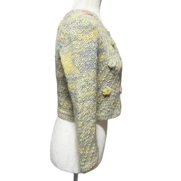 Sleeping on Snow Embroidered Mohair-Blend Cardigan Pastel Floral Cottagecore (M) - Picture 3 of 6